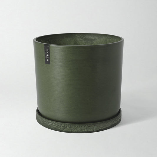 12" Signature Stone Planter + Saucer Olive Sage