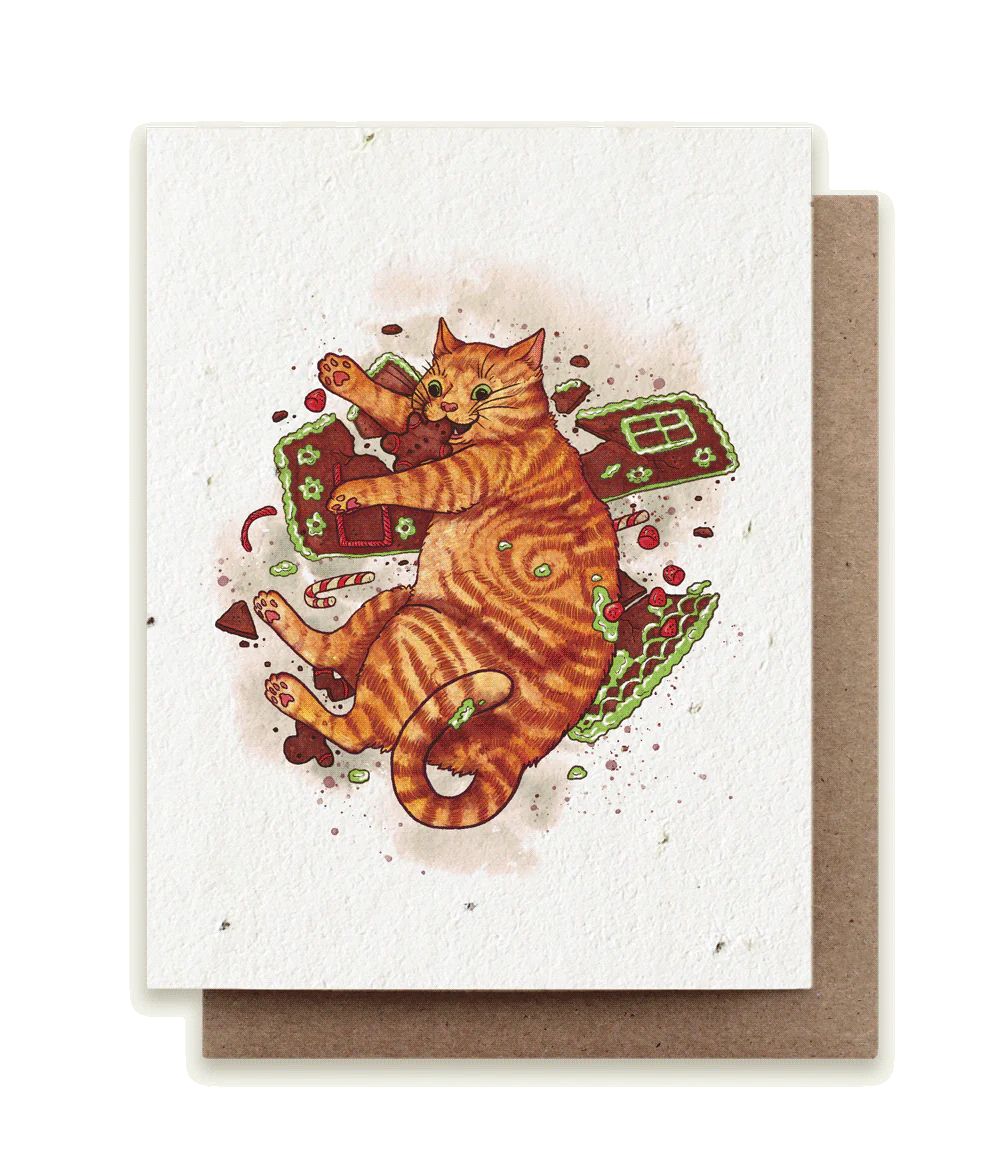 Gingerbread Cat Plantable Herb Seed Card