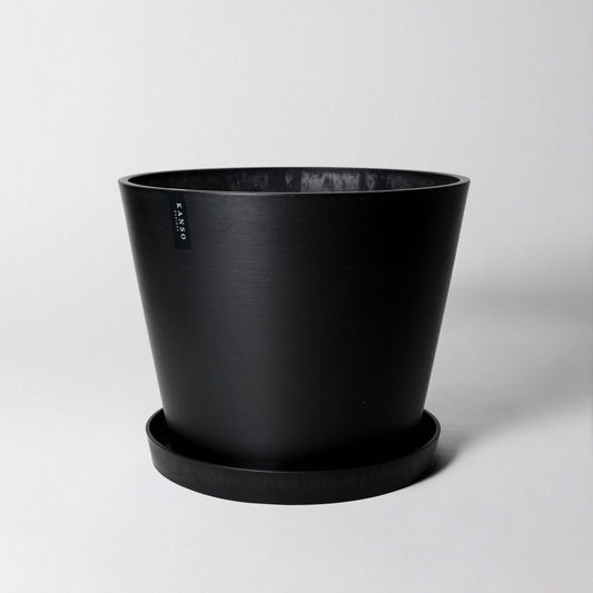 15" Black Tapered Planter & Saucer